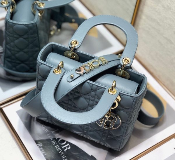 Fausse Petit Sac Lady Dior My ABCDior en agneau cannage bleu – Image 8