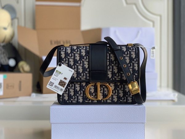 Réplique Sac Dior 30 Montaigne Medium en jacquard Oblique bleu – Image 7