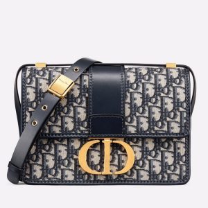 Réplique Sac Dior 30 Montaigne Medium en jacquard Oblique bleu