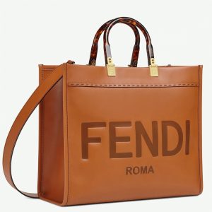 Fausse Fendi Sunshine Moyen Sac Cabas en cuir de veau brun