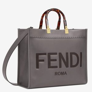 Réplique Fendi Sunshine Moyen Sac Cabas en cuir de veau gris