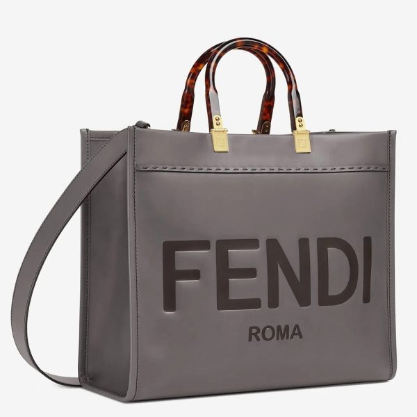 Réplique Fendi Sunshine Moyen Sac Cabas en cuir de veau gris