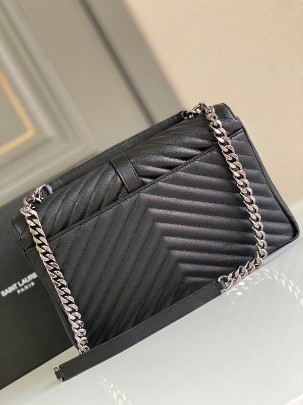 Fausse Sacoche Saint Laurent College Large à Chaîne en Noir – Image 8
