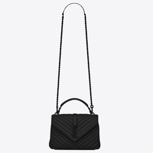 Fausse Sacoche Saint Laurent College Medium à Chaîne en Noir