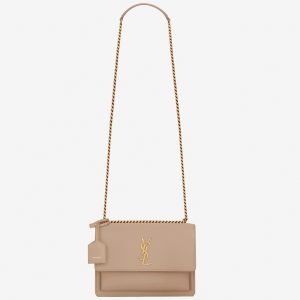 Sac Saint Laurent Sunset Medium à Chaîne en Cuir de Veau Beige