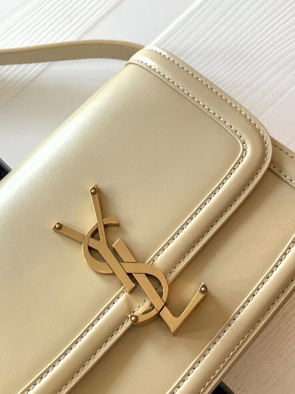 Sac Saint Laurent Solferino Small en Cuir de Veau Beige – Image 5