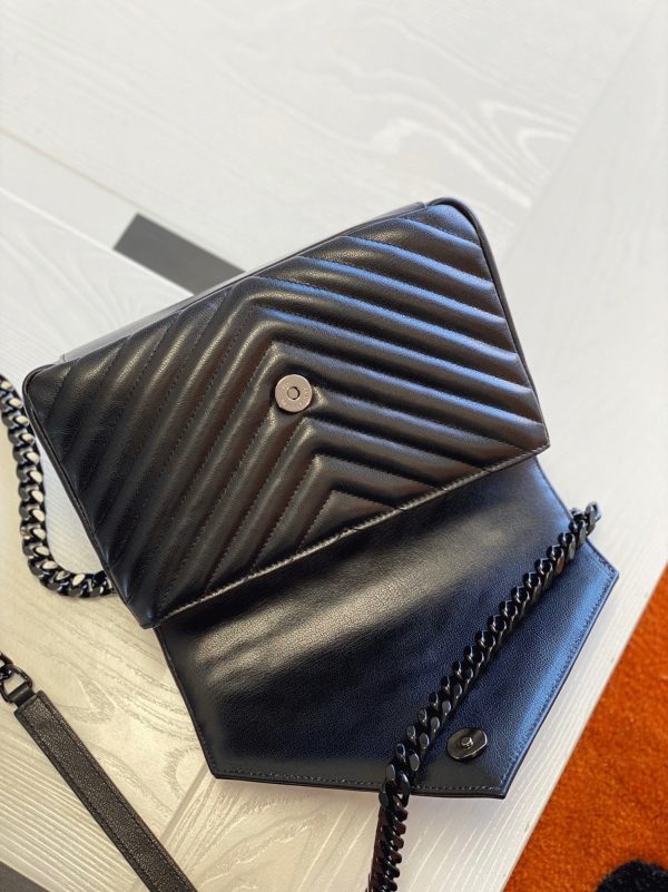 Fausse Sacoche Saint Laurent College Medium à Chaîne en Noir – Image 7