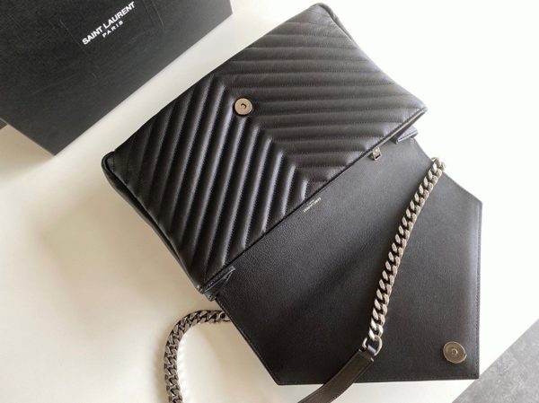 Fausse Sacoche Saint Laurent College Large à Chaîne en Noir – Image 3