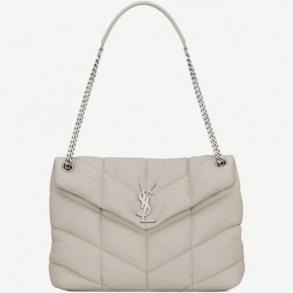 Sac Saint Laurent Puffer Small à Chaîne en Cuir d’Agneau Ivoire