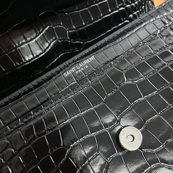 Sac Saint Laurent Sunset Medium à Chaîne en Cuir Embossé Crocodile Noir – Image 5
