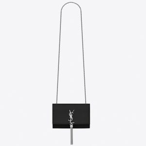 Fausse Sacoche Saint Laurent Kate Small à Frange en Noir