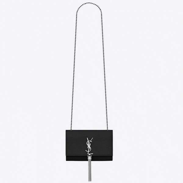 Fausse Sacoche Saint Laurent Kate Small à Frange en Noir