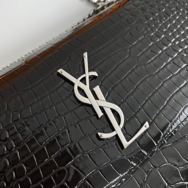 Sac Saint Laurent Sunset Medium à Chaîne en Cuir Embossé Crocodile Noir – Image 3