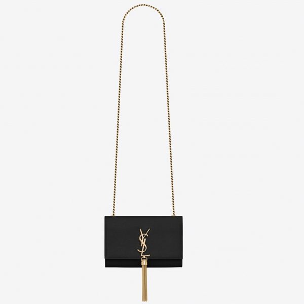Fausse Sacoche Saint Laurent Kate Small à Frange en Noir