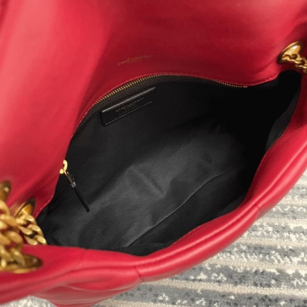 Sac Saint Laurent Puffer Small à Chaîne en Cuir d’Agneau Rouge – Image 9