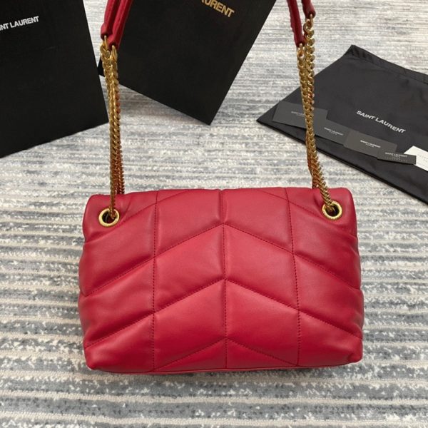 Sac Saint Laurent Puffer Small à Chaîne en Cuir d’Agneau Rouge – Image 8