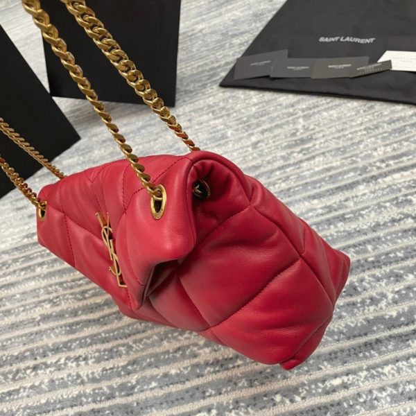 Sac Saint Laurent Puffer Small à Chaîne en Cuir d’Agneau Rouge – Image 7