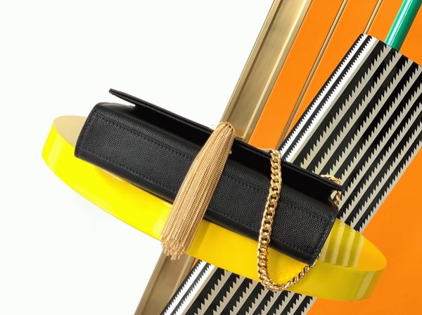 Fausse Sacoche Saint Laurent Kate Small à Frange en Noir – Image 4