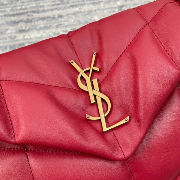 Sac Saint Laurent Puffer Small à Chaîne en Cuir d’Agneau Rouge – Image 5