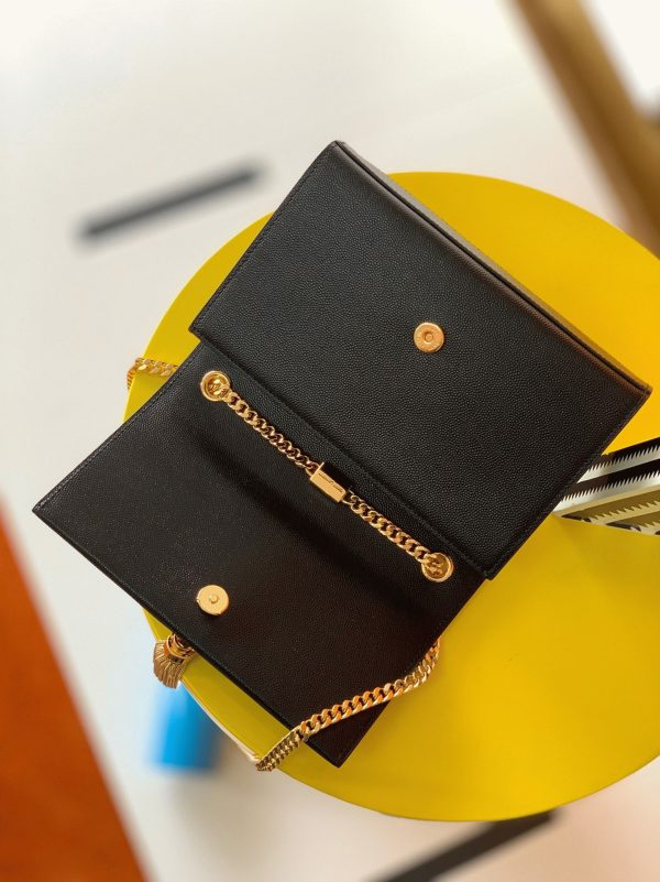 Fausse Sacoche Saint Laurent Kate Small à Frange en Noir – Image 3