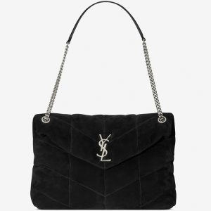 Sac Saint Laurent Puffer Medium à Chaîne en Veau Velours Noir