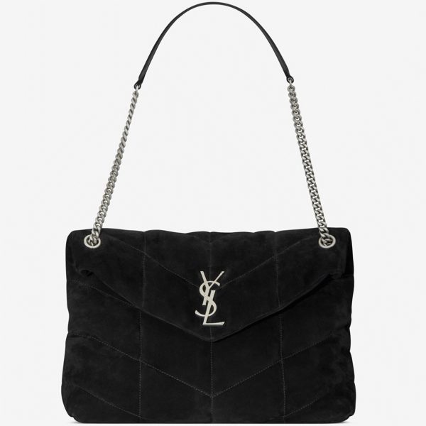 Sac Saint Laurent Puffer Medium à Chaîne en Veau Velours Noir