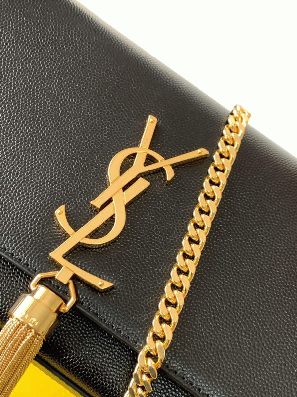 Fausse Sacoche Saint Laurent Kate Small à Frange en Noir – Image 2