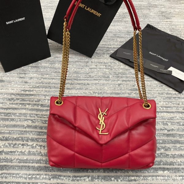 Sac Saint Laurent Puffer Small à Chaîne en Cuir d’Agneau Rouge