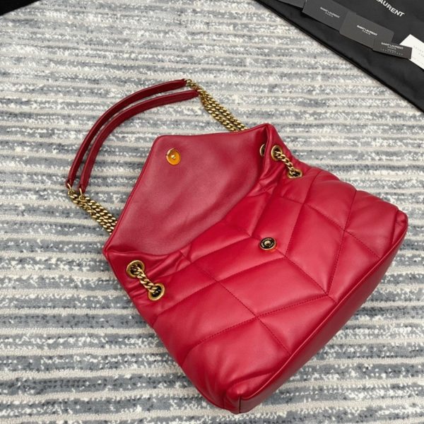Sac Saint Laurent Puffer Small à Chaîne en Cuir d’Agneau Rouge – Image 2