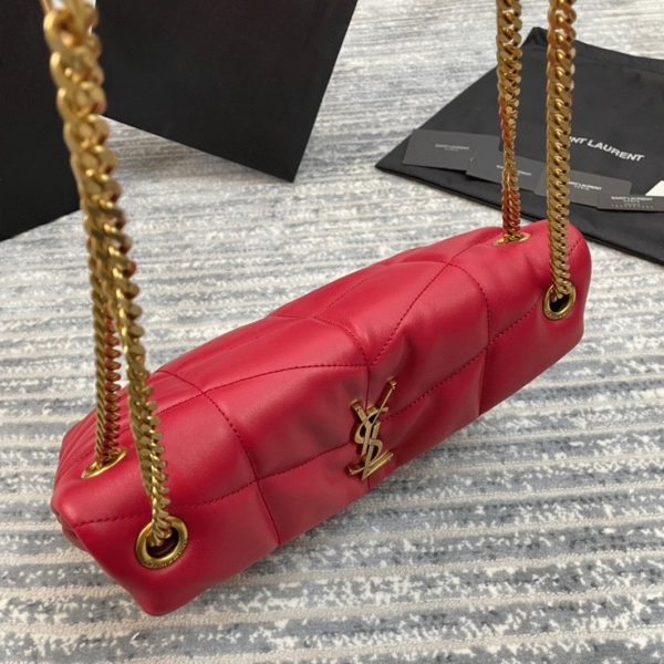 Sac Saint Laurent Puffer Small à Chaîne en Cuir d’Agneau Rouge – Image 10