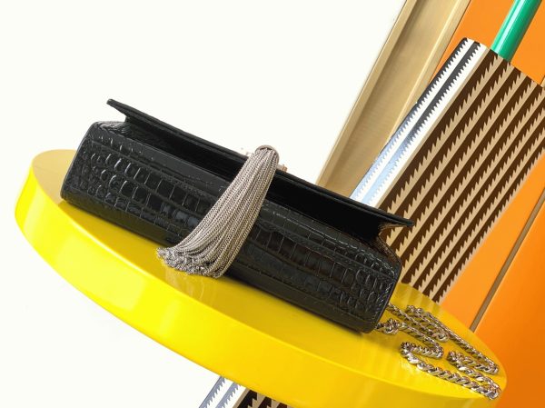 Réplique Sac Saint Laurent Kate Small à Frange en Cuir Embossé Crocodile Noir – Image 7