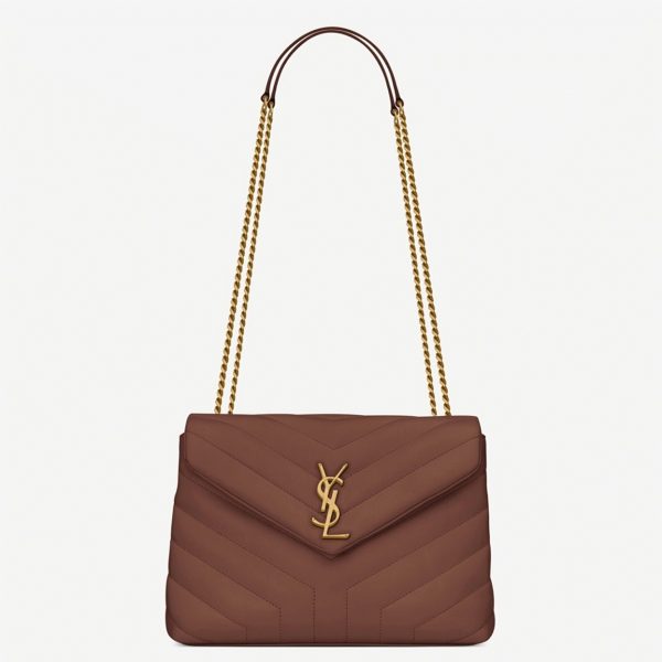 Fausse Sacoche Saint Laurent LouLou Small à Chaîne en Marron