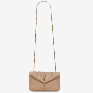 Sac Saint Laurent Puffer Toy en Cuir d’Agneau Matelassé Beige