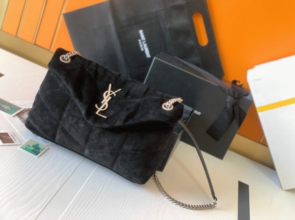 Sac Saint Laurent Puffer Medium à Chaîne en Veau Velours Noir – Image 9