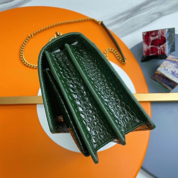 Sac Saint Laurent Sunset Medium à Chaîne en Cuir Embossé Crocodile Vert – Image 10