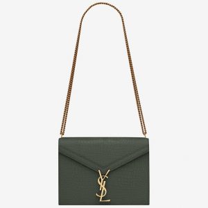 Fausse Sacoche Saint Laurent Cassandra Medium en Vert Crocodile