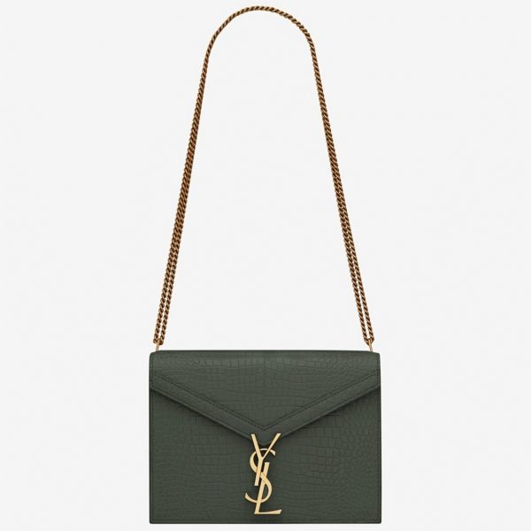 Fausse Sacoche Saint Laurent Cassandra Medium en Vert Crocodile