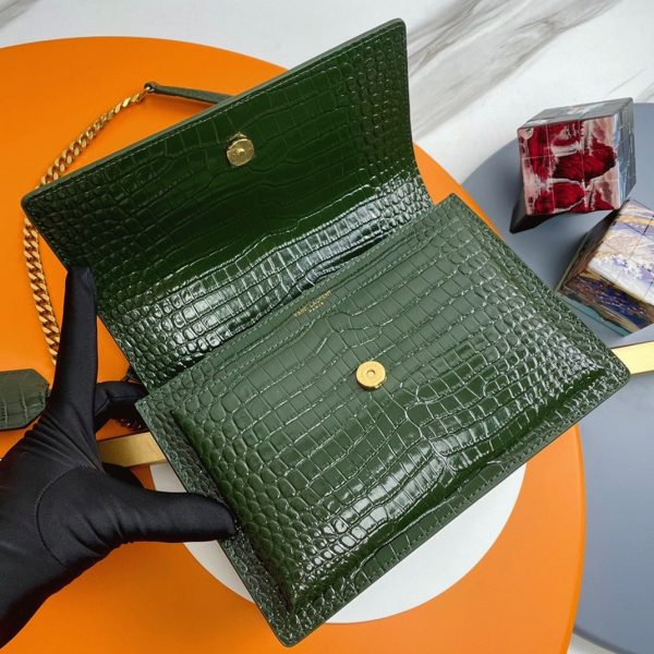 Sac Saint Laurent Sunset Medium à Chaîne en Cuir Embossé Crocodile Vert – Image 8