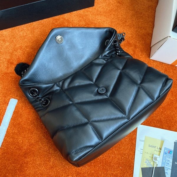 Sac Saint Laurent Puffer Small à Chaîne Noir Intégral en Cuir d’Agneau Matelassé – Image 10