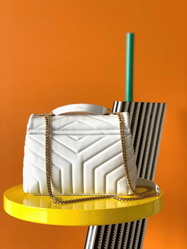 Contrefaçon Sac Saint Laurent LouLou Small à Chaîne en Blanc – Image 5