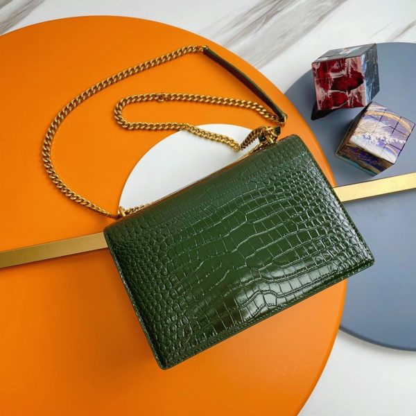 Sac Saint Laurent Sunset Medium à Chaîne en Cuir Embossé Crocodile Vert – Image 2
