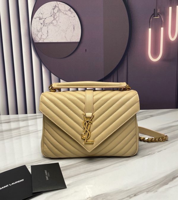 Réplique Sac Saint Laurent College Medium à Chaîne en Beige – Image 5