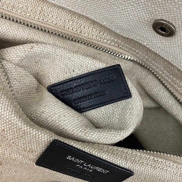 Sac Cabas Saint Laurent Rive Gauche en Lin Blanc et Cuir Noir – Image 7