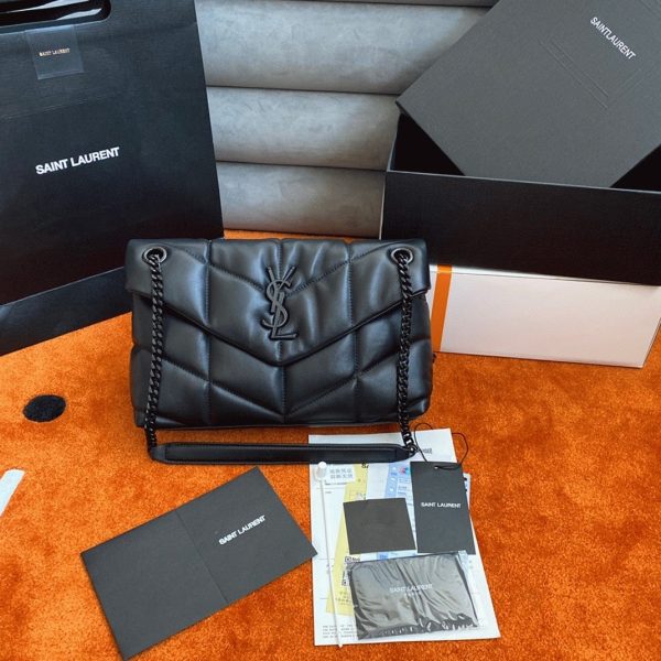 Sac Saint Laurent Puffer Small à Chaîne Noir Intégral en Cuir d’Agneau Matelassé – Image 4