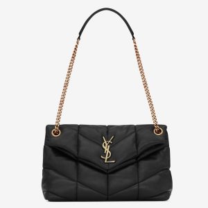 Sac Saint Laurent Puffer Small à Chaîne en Cuir d’Agneau Noir