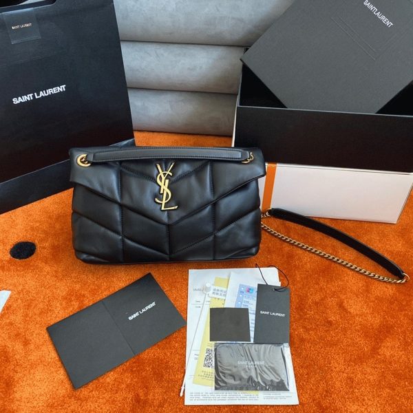 Sac Saint Laurent Puffer Small à Chaîne en Cuir d’Agneau Noir – Image 9