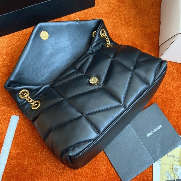 Sac Saint Laurent Puffer Small à Chaîne en Cuir d’Agneau Noir – Image 8