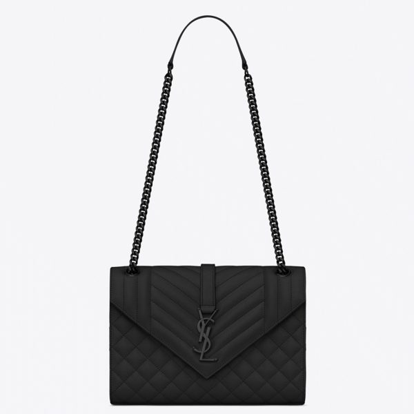 Fausse Sacoche Saint Laurent Envelope Medium Noir avec Ferrures Noires