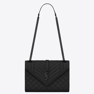 Contrefaçon Sac Saint Laurent Envelope Large Noir avec Ferrures Noires