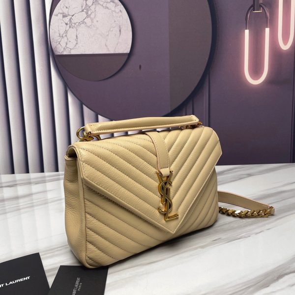 Réplique Sac Saint Laurent College Medium à Chaîne en Beige – Image 6